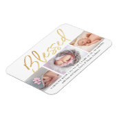 "Gesegnet" Goldfolie 3 Foto Geburtsankündigung Magnet (Linke Seite)