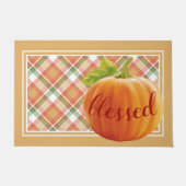 Gesegnet Herbst Ernte Pumpkin auf Gingham Fußmatte (Vorderseite)
