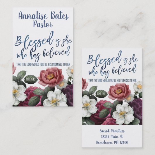 Gesegnet ist sie, die Kirchenpastor geglaubt hat Visitenkarte (Vorne/Hinten)