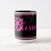 Gesegnet! Kaffeetasse (Pink/Schwarz) (Mittel)