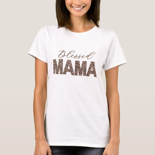 Gesegnet Mama Leopard/Cheetah Print - Personalisie T-Shirt (Vorderseite)
