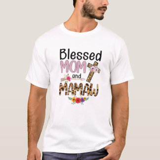Gesegnet Mamaw Leopard Womens Floral Mamaw Mütter T-Shirt