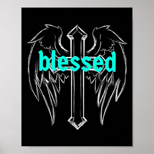 Gesegnet mit Cross & Angel Wings Poster (Vorne)
