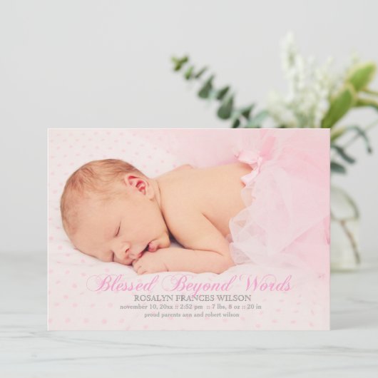 Gesegnet mit einem Mädchen Foto Geburtserklärung Ankündigung (Stehend Vorderseite)