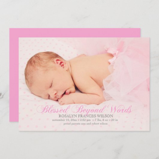 Gesegnet mit einem Mädchen Foto Geburtserklärung Ankündigung (Vorne/Hinten)
