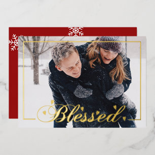 "Gesegnet" mit Herz Akzenten Weihnachten Vollfoto Folien Feiertagskarte
