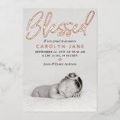 "Gesegnet" Real Foil Foto Geburtsankündigung Folieneinladung (Vorderseite)