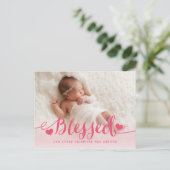 gesegnet | Rosa Valentine Geburtsankündigung Feiertagspostkarte (Stehend Vorderseite)