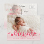 gesegnet | Rosa Valentine Geburtsankündigung Feiertagspostkarte (Vorne/Hinten)