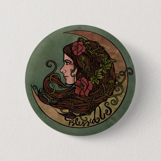 Gesegnet sei Moon Goddess Pagan Art Button (Vorderseite)