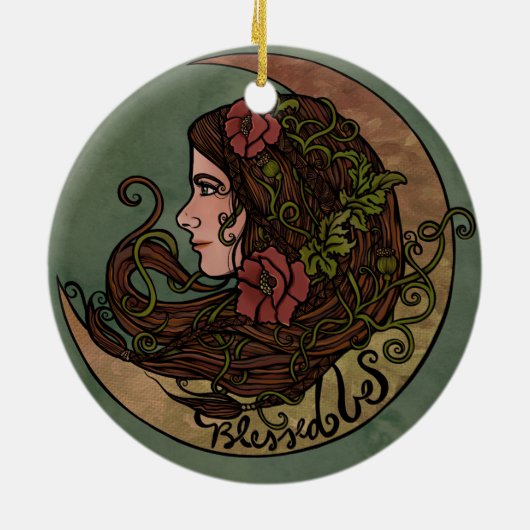 Gesegnet sei Moon Goddess Pagan Art Keramik Ornament (Hinten)