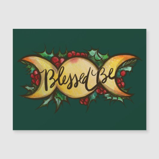 Gesegnet sei Triple Moon Goddess Holly Weihnachten Magnetkarte (Vorderseite)