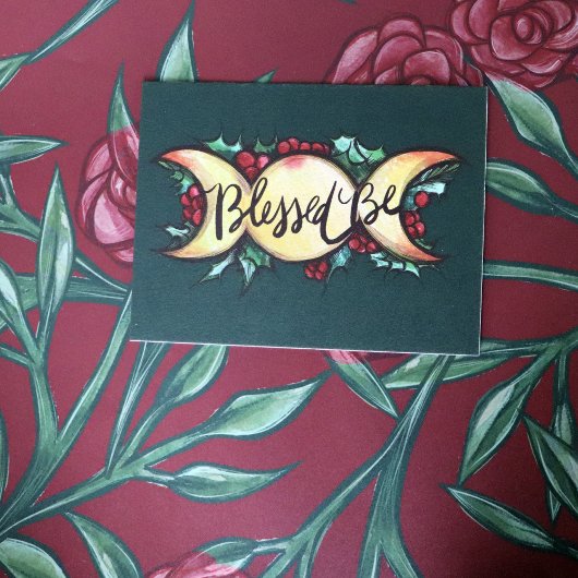 Gesegnet sei Triple Moon Goddess Holly Weihnachten Postkarte