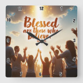 Gesegnet sind diejenigen, die glauben quadratische wanduhr (Vorderseite)
