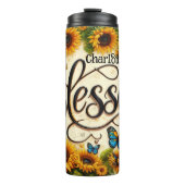 Gesegnet: Sonnenblumen und Schmetterlinge strahlen Thermosbecher (Vorderseite)