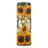 Gesegnet: Sonnenblumen und Schmetterlinge strahlen Thermosbecher (Rückseite)