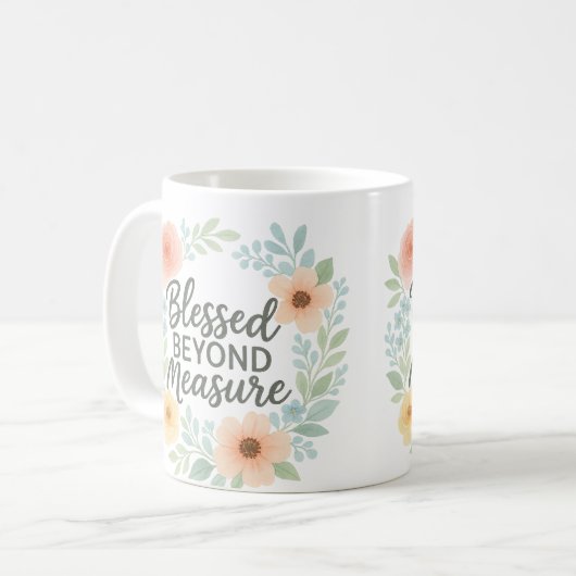 gesegnet über die 15-Oz-Tasse Kaffeetasse (Vorderseite Links)