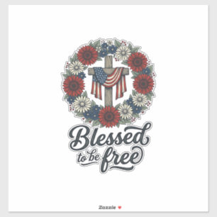 Gesegnet, um ein patriotisches Blumenkreuz-Shirt f Aufkleber