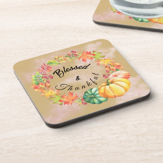 Gesegnet und dankbar Erntedank Wasserfarbenfall Getränkeuntersetzer (Linke Seite)