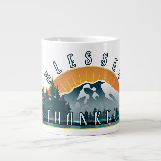 Gesegnet und dankbar Jumbo-Tasse (Vorderseite)