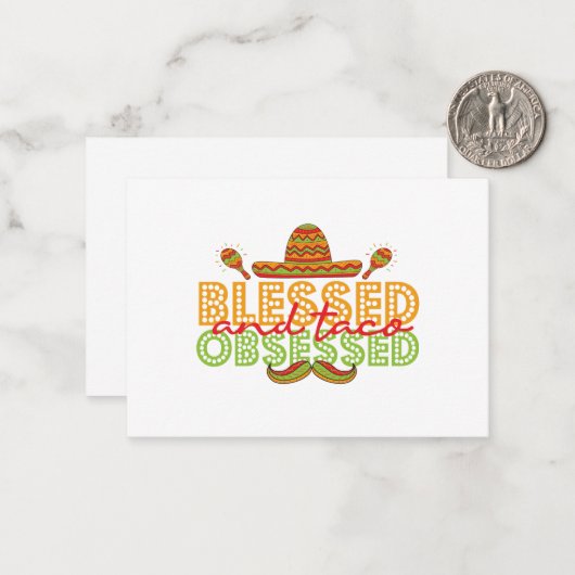 Gesegnet und Taco Obseginsego Funny Cinco De Mayo  Mitteilungskarte (Vorderseite/Rückseite Beispiel)