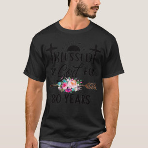 Gesegnet von Gott für 80 Jahre Blume Christlich Re T-Shirt