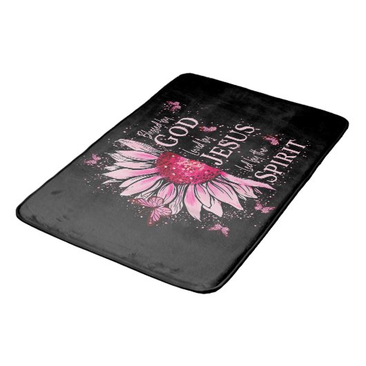 Gesegnet von Gott - geliebt von Jesus rosa Sonnenb Badematte (Schrägansicht)