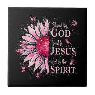 Gesegnet von Gott - geliebt von Jesus rosa Sonnenb Fliese