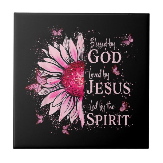 Gesegnet von Gott - geliebt von Jesus rosa Sonnenb Fliese (Vorderseite)