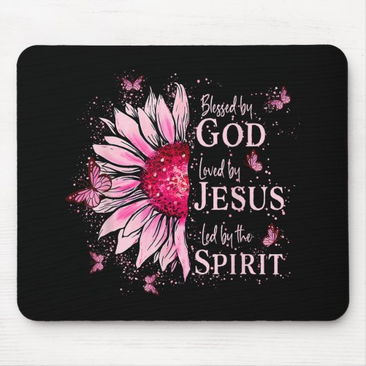 Gesegnet von Gott - geliebt von Jesus rosa Sonnenb Mousepad (Vorne)