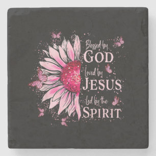 Gesegnet von Gott - geliebt von Jesus rosa Sonnenb Steinuntersetzer