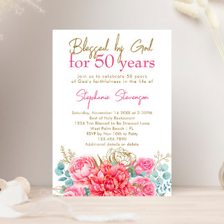Gesegnet von Gottes Rosa Blütenblatt Christlich 50 Einladung
