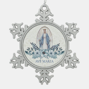 Gesegnete blaue Blumen-Spitze Jungfrau-Marys Schneeflocken Zinn-Ornament