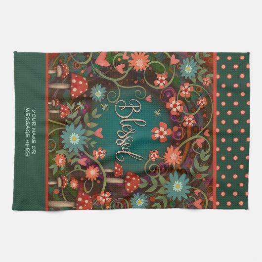 Gesegnete Blumenstrauß-Pilze-Namen Geschirrtuch (Horizontal)