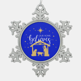 Gesegnete erste Zuhause Weihnachtskrippe Szene Schneeflocken Zinn-Ornament