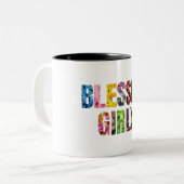 Gesegnete Girly-Tasse Zweifarbige Tasse (Vorderseite Links)