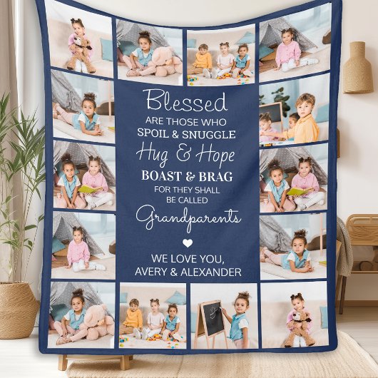 Gesegnete Großeltern Custom Navy Blue 14 Picture Fleecedecke
