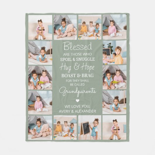 Gesegnete Großeltern Custom Sage Green 14 Bild Fleecedecke (Vorderseite)