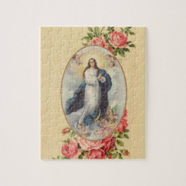 Gesegnete Jungfrau-Mary-Annahme-Engels-rosa Rosen Puzzle