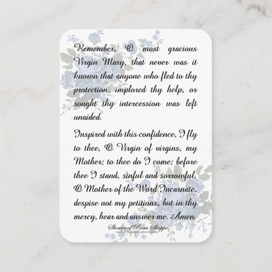Gesegnete Jungfrau Mary Memorare Gebet Religiöse K Platzkarte (Rückseite)