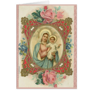 Gesegnete Jungfrau Mary mit Baby Jesus Vintage Ros
