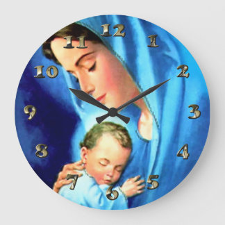 Gesegnete Jungfrau Mary mit dem Baby Jesus Große Wanduhr