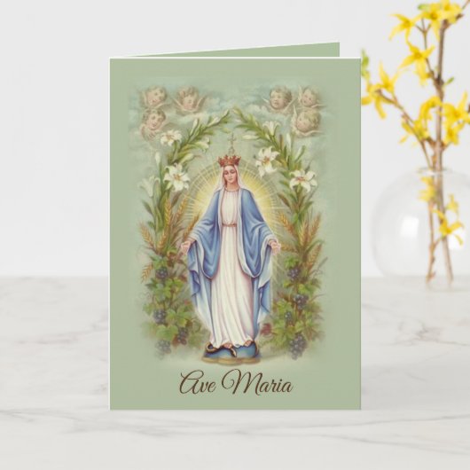 Gesegnete Jungfrau Mary mit Engeln & Blume Karte (Gelbe Blume)