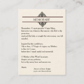 Gesegnete Jungfrau Mary mit Lilien Memorare Visitenkarte (Rückseite)