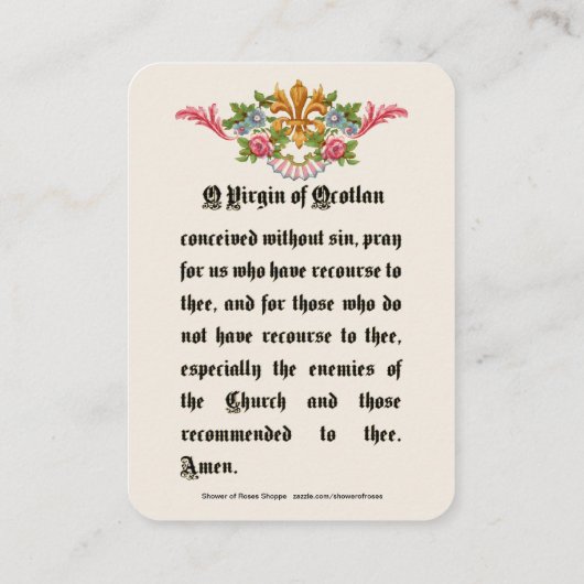 Gesegnete Jungfrau Mary Ocotlan Katholisches Gebet Platzkarte (Rückseite)