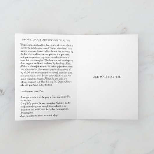 Gesegnete Jungfrau Mary Our Lady Undoer of Knowley Karte (Innenseite)