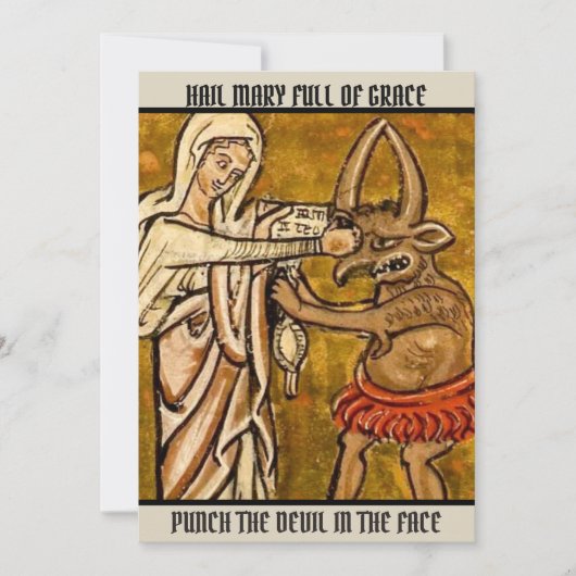 Gesegnete Jungfrau Mary Punch the Devil in the Fac Dankeskarte (Vorderseite)