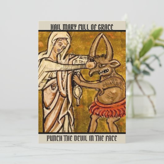 Gesegnete Jungfrau Mary Punch the Devil in the Fac Dankeskarte (Stehend Vorderseite)