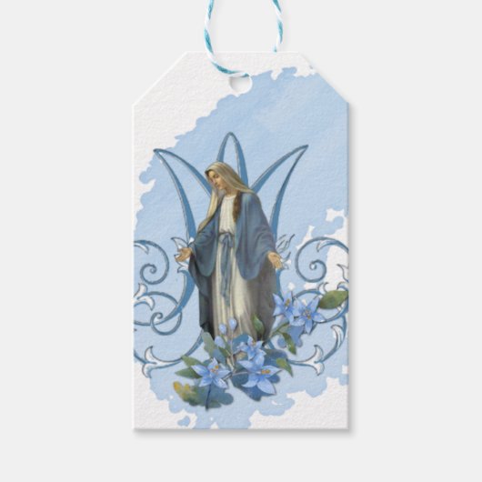 Gesegnete Jungfrau Mary Religious Katholic Blue Fl Geschenkanhänger (Vorderseite)