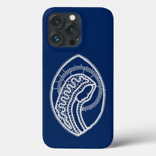 Gesegnete Jungfrau Mary, weiße Spitze, marineblau Case-Mate iPhone Hülle (Rückseite)